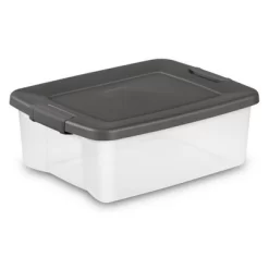 Sterilite 25 Qt ShelfTote Gray Lid Clear Base W/Gray Latches