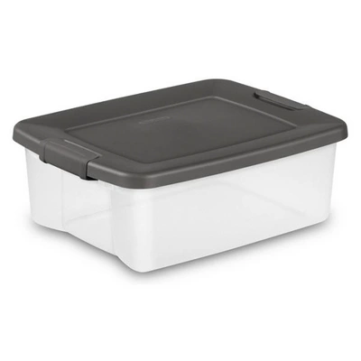 Sterilite 25 Qt ShelfTote Gray Lid Clear Base W/Gray Latches 1 Sterilite 25 Qt ShelfTote Gray Lid Clear Base W/Gray Latches