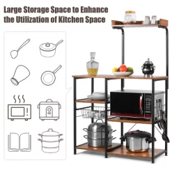 Costway 4-Tier Vintage Kitchen Baker's Rack Utility Microwave Stand W/ Basket & 5 Hooks -Cozy Living Deals Store GUEST afb1bb6c 90c9 44c1 8889 a1cb750e789e