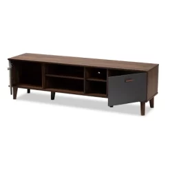 Moina Two-Tone Wood TV Stand For TVs Up To 70" Walnut/Gray - Baxton Studio