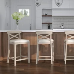 Set Of 2 26" Bayview NonSwivel Counter Height Barstool White/Silver - Hillsdale Furniture