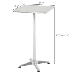 HOMCOM 24” Adjustable Square Stainless Steel Top Aluminum Standing Bistro Bar Table -Cozy Living Deals Store GUEST b1923665 3b11 470d 8703 a7639529b41a