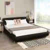 Costway Full Faux Leather Upholstered Platform Bed Adjustable Headboard Black