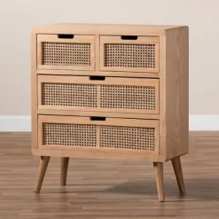 Alina Wood And Rattan 4 Drawer Accent Chest Oak - Baxton Studio -Cozy Living Deals Store GUEST b41d9f20 36ce 4f11 aaa1 4780f632af91