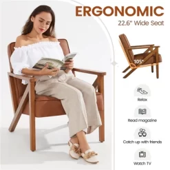 Yaheetech Faux Leather Armchair Accent Chair With Wood Legs For Living Room -Cozy Living Deals Store GUEST b423626f 0f36 4273 aa9c 90cd2b12699d