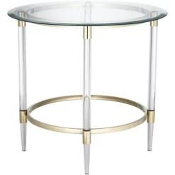 55 Downing Street Modern Minimalist Glass Round Accent Side End Table 24 3/4" Wide Clear Gold Rings For Living Room Bedroom Bedside Entryway House -Cozy Living Deals Store GUEST b4f04986 abd1 457a 8b56 1b6442ebac13