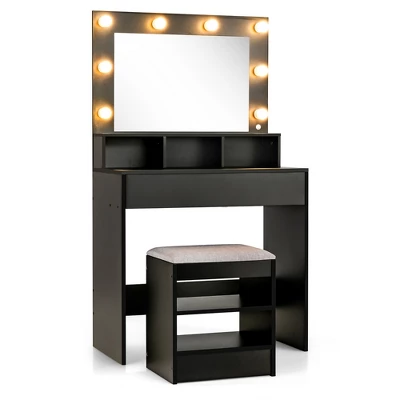 Costway Vanity Table Set With Lighted Mirror 8 LED Bulbs Large Drawer Cushion Stool 9 Costway Vanity Table Set With Lighted Mirror 8 LED Bulbs Large Drawer Cushion Stool - Image 9