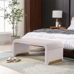 Lily 43.31" Faux Shearling Fabric Look Upholstered Waterfall Bench With Gold Metal Legs-Maison Boucle -Cozy Living Deals Store GUEST b515ec4c 8fc3 417f 9da4 c9a5f2bcf7d0