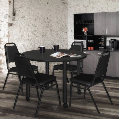 Kee Round Breakroom Dining Table With Mobile Legs - Regency 2 Kee Round Breakroom Dining Table With Mobile Legs - Regency - Image 2