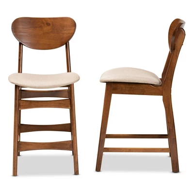 2pc Katya Fabric Upholstered And Wood Counter Height Barstool Set - Baxton Studio 2 2pc Katya Fabric Upholstered And Wood Counter Height Barstool Set - Baxton Studio - Image 2