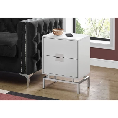 Monarch Specialties 24 Inch Modern Rectangular Accent Side Table With 2 Pull Out Drawers For Bedrooms And Living Rooms, Glossy White And Chrome 1 Monarch Specialties 24 Inch Modern Rectangular Accent Side Table With 2 Pull Out Drawers For Bedrooms And Living Rooms, Glossy White And Chrome