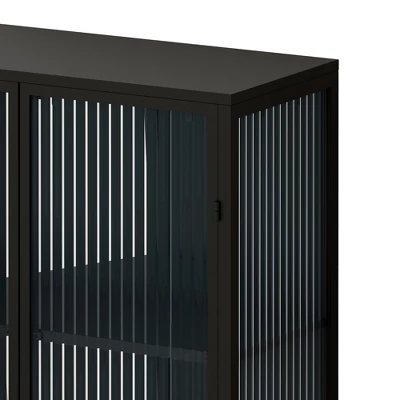 61.61" High Contemporary Glass Door Cabinet With Two Levels Of Storage, Black - ModernLuxe 6 61.61" High Contemporary Glass Door Cabinet With Two Levels Of Storage, Black - ModernLuxe - Image 6