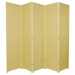 6 Ft. Tall Woven Fiber Room Divider - Dark Beige (5 Panels)