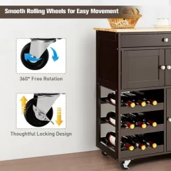 Costway Rolling Kitchen Island Serving Cart Storage Cabinet W/ Wine Rack -Cozy Living Deals Store GUEST b7f95c94 19c4 4c03 851d ffa6de35e766
