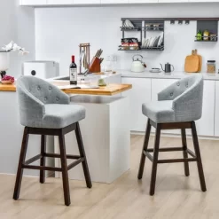 Costway Set Of 4 Swivel Bar Stools Tufted Bar Height Pub Chairs With Rubber Wood Legs Grey/Beige -Cozy Living Deals Store GUEST b85b4f8e 6416 4e62 861f 3969082692ec