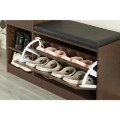 Basicwise Wooden Entryway Shoe Storage Bench With Cushion, Brown -Cozy Living Deals Store GUEST b8d30d6d 4fd2 4d55 af97 e39681406fae
