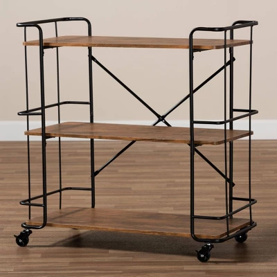 Neal Metal And Wood Kitchen Serving Cart Walnut/Black - Baxton Studio 7 Neal Metal And Wood Kitchen Serving Cart Walnut/Black - Baxton Studio - Image 7
