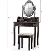 Costway Makeup Vanity Dressing Table Set W/10 Dimmable Bulbs Cushioned Stool