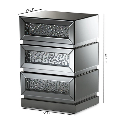 Sabrina Hollywood Regency Glamour Style Mirrored 3 - Drawer Nightstand - Baxton Studio 4 Sabrina Hollywood Regency Glamour Style Mirrored 3 - Drawer Nightstand - Baxton Studio - Image 4