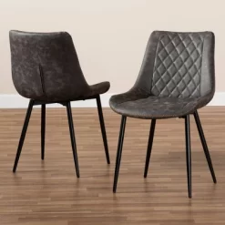 Set Of 2 Loire Faux Leather Upholstered Dining Chair Gray/Black - Baxton Studio -Cozy Living Deals Store GUEST bab1b198 0f3f 4474 9766 03cfc2215bb1