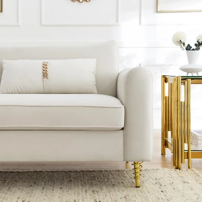80.3" Modern Velvet Tufted Sofa With 2 Pillows And Gold Legs - ModernLuxe 11 80.3" Modern Velvet Tufted Sofa With 2 Pillows And Gold Legs - ModernLuxe - Image 11