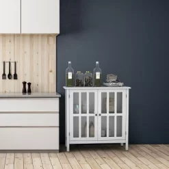 Costway 31'' Storage Buffet Cabinet Glass Door Sideboard Console Table Server Display White -Cozy Living Deals Store GUEST bb58ea02 34ba 4a51 9e08 73455ccaa3f6