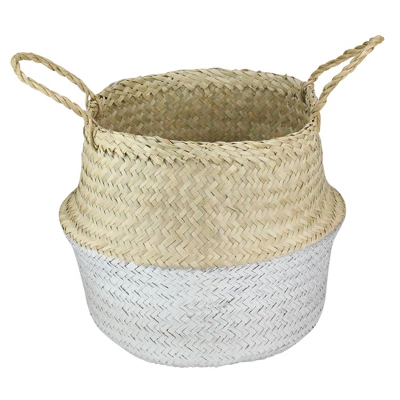 Northlight 13" Beige And Silver Seagrass Belly Wicker Basket With Handles 1 Northlight 13" Beige And Silver Seagrass Belly Wicker Basket With Handles