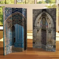 6" Double Sided Heavenly Archways Canvas Room Divider Blue/Beige - Oriental Furniture -Cozy Living Deals Store GUEST bc10e555 429f 4118 b4ae ab6a71e405e8