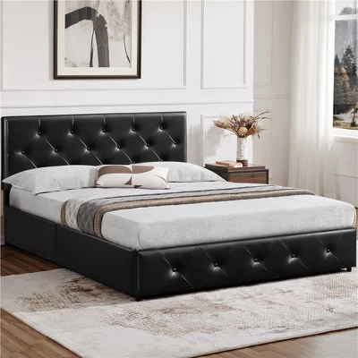 Yaheetech Upholstered Faux Leather Bed Frame With Adjustable Headboard 1 Yaheetech Upholstered Faux Leather Bed Frame With Adjustable Headboard