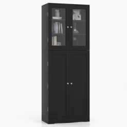 Costway Tall Storage Cabinet Kitchen Pantry Cupboard With Tempered Glass Doors & Shelves Black/White -Cozy Living Deals Store GUEST bc71367a 78f5 408d ac76 a992f34489c3