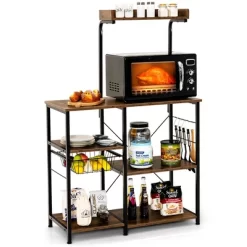 Costway 4-Tier Vintage Kitchen Baker's Rack Utility Microwave Stand W/ Basket & 5 Hooks -Cozy Living Deals Store GUEST bc717fd5 fe56 40e6 a3fd a227876a02f6