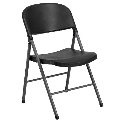 Emma And Oliver 6 Pack 330 Lb. Capacity Black Plastic Folding Chair - Charcoal Frame - Event Chair 10 Emma And Oliver 6 Pack 330 Lb. Capacity Black Plastic Folding Chair - Charcoal Frame - Event Chair - Image 10