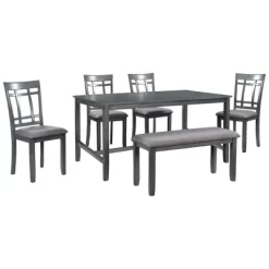 6-Piece Farmhouse Rustic Wooden Dining Table Set With 4 Chairs And Bench, Antique Gray - ModernLuxe 14 6-Piece Farmhouse Rustic Wooden Dining Table Set With 4 Chairs And Bench, Antique Gray - ModernLuxe -Cozy Living Deals Store GUEST bd2a4907 1e4f 4218 8658 82a94cbe3e7c