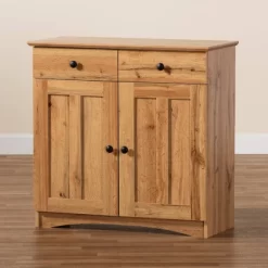 Lauren Wood 2 Door Buffet Kitchen Cabinet Oak Brown/Black - Baxton Studio -Cozy Living Deals Store GUEST bd612d0b 8a46 4520 947e 6433847cf08b