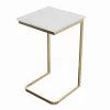 C-Shaped End Table - Real Marble Side Table With Gold Iron Frame For Couch, Loveseat, Or Bed - Modern Living Room Furniture By Lavish Home (White)