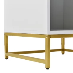 Nightstand With USB Charging Ports, End Table With 1 Drawer And Metal Legs, White+Natural Finish-ModernLuxe -Cozy Living Deals Store GUEST be359f8e 5d09 491a a041 954a9f049642