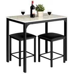 3 Piece Counter Height Dining Set Faux Marble Table 2 Chairs Kitchen Bar -Cozy Living Deals Store GUEST be906cef 8b15 4557 993a ab9fc47f415c