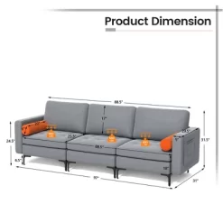 Costway Modern Modular 3-Seat Sofa Couch W/ Side Storage Pocket & Metal Leg Ash Grey -Cozy Living Deals Store GUEST bed225ea 3392 40af 81aa a3af19afad83