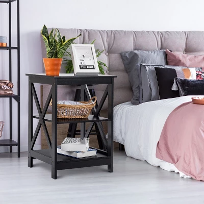 Costway 3-Tier Nightstand End Table Storage Display Shelf Living Room Furniture Black 7 Costway 3-Tier Nightstand End Table Storage Display Shelf Living Room Furniture Black - Image 7