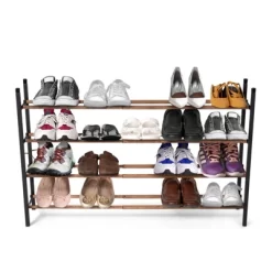 Juvale Free Standing 4 Tier 24 Pair Shoe Rack Shelf Organizer For Entryway Closet, 24"-45" Expandable, Black & Oak Grain Metal -Cozy Living Deals Store GUEST c018cc14 38a9 4588 801d a31321de9dca