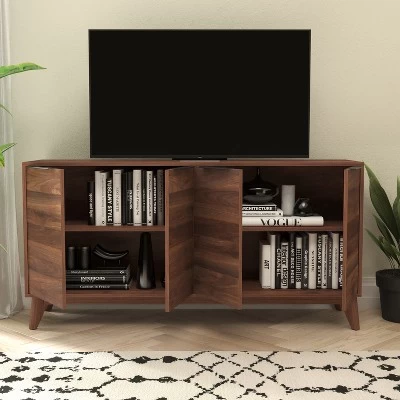Emma And Oliver Dark Walnut Mid-Century Modern Buffet/TV Stand With Soft Close Doors & Shelving 2 Emma And Oliver Dark Walnut Mid-Century Modern Buffet/TV Stand With Soft Close Doors & Shelving - Image 2