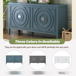 Retro 60" Sideboard With Circular Groove Design And Round Metal Handle-ModernLuxe -Cozy Living Deals Store GUEST c1785574 f944 4c9a 859a 6953a07f57df