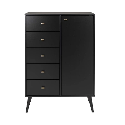 Milo Mid-Century Modern 5 Drawer Chest With Door - Prepac 1 Milo Mid-Century Modern 5 Drawer Chest With Door - Prepac