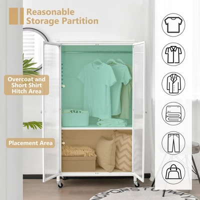 Costway Storage Wardrobe Cabinet Mobile Armoire Closet With Hanging Rod & Adjustable Shelf 5 Costway Storage Wardrobe Cabinet Mobile Armoire Closet With Hanging Rod & Adjustable Shelf - Image 5