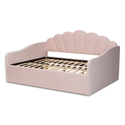 Queen Timila Velvet Fabric Upholstered Daybed Light Pink - Baxton Studio 3 Queen Timila Velvet Fabric Upholstered Daybed Light Pink - Baxton Studio - Image 3