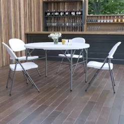 Flash Furniture 4-Foot Round Bi-Fold Granite White Plastic Banquet And Event Folding Table With Carrying Handle