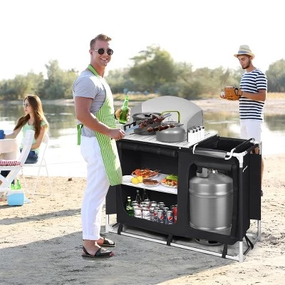 Costway Portable BBQ Camping Grill Table Kitchen Sink Station W/ Storage Organizer Basin 2 Costway Portable BBQ Camping Grill Table Kitchen Sink Station W/ Storage Organizer Basin - Image 2