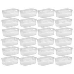 Sterilite 4.25 X 8 X 12.25 Inch Small Modern Storage Bin W/ Comfortable Carry Through Handles & Banded Rim For Household Organization, Clear (24 Pack)