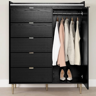 Hype Door Chest With 5 Drawers Black Oak/Faux Carrara Marble - South Shore 2 Hype Door Chest With 5 Drawers Black Oak/Faux Carrara Marble - South Shore - Image 2