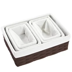 Juvale 5-Pcs Brown Small Rectangular Woven Nesting Baskets, Lined Wicker Set For Organizing Closet, Kitchen, Pantry Shelves, Bathroom (3 Sizes) 13 Juvale 5-Pcs Brown Small Rectangular Woven Nesting Baskets, Lined Wicker Set For Organizing Closet, Kitchen, Pantry Shelves, Bathroom (3 Sizes) -Cozy Living Deals Store GUEST c548413e 242a 4a27 ab9f c6cdded81393